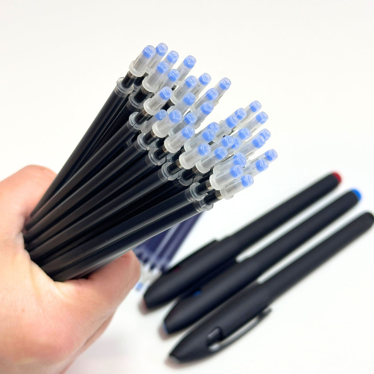 Ball Point Gel Pens Pack of 12 – Black, Blue & Red Ink + 1 Free Refill Per Colour
