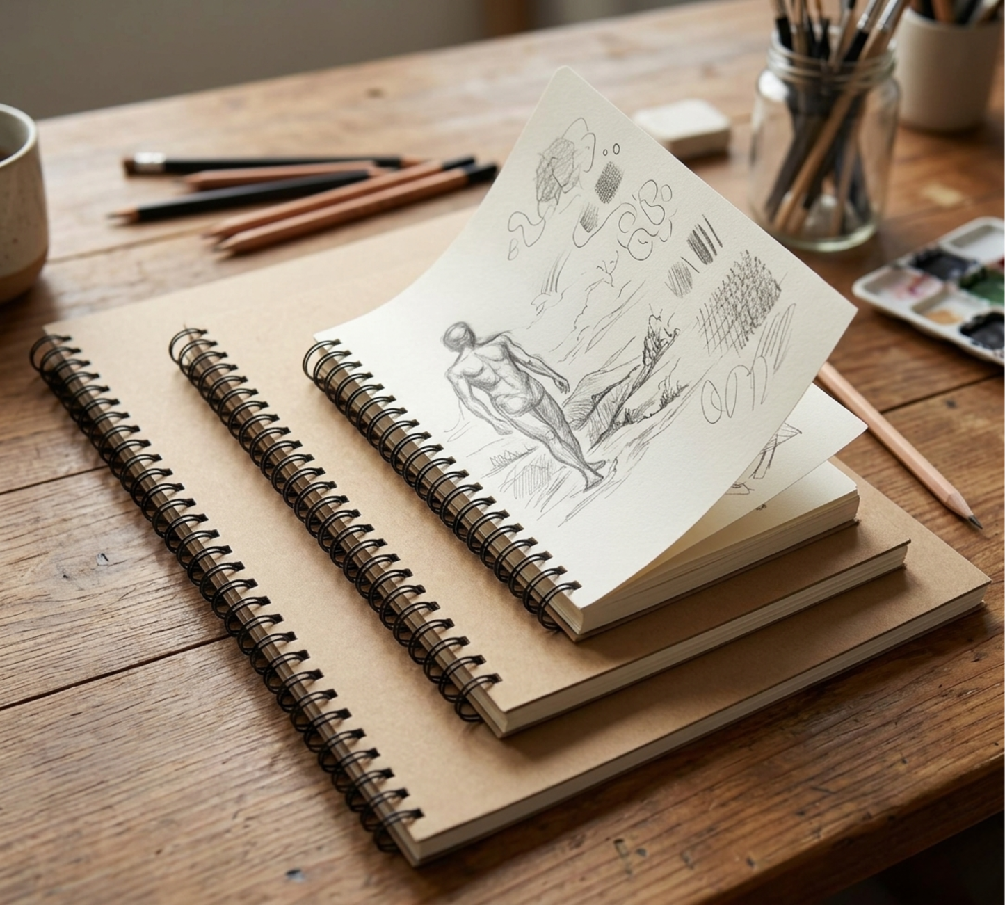 Spiral Hardback Kraft Sketchbook | A3 A4 A5 | 60 Sheets 160gsm | Art Journal for Adults & Children