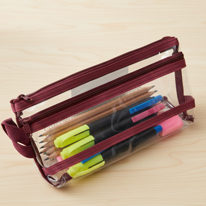 GenXon Clear Transparent Pencil Case Pack of 3 | 2 Compartments | Zip Pouch