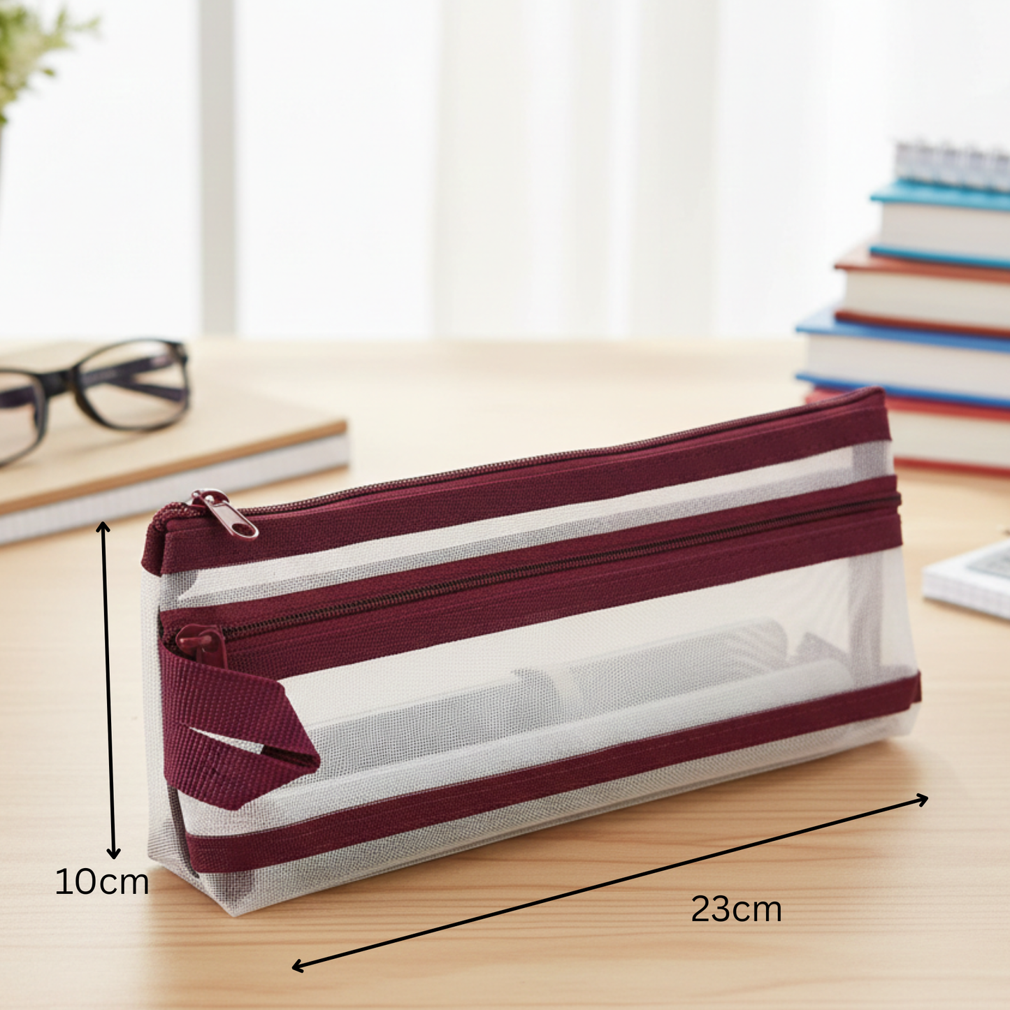 GenXon Mesh Pencil Case Pack of 3 | 2 Pockets | Zip Closure