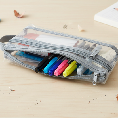 GenXon Clear Transparent Pencil Case Pack of 3 | 2 Compartments | Zip Pouch