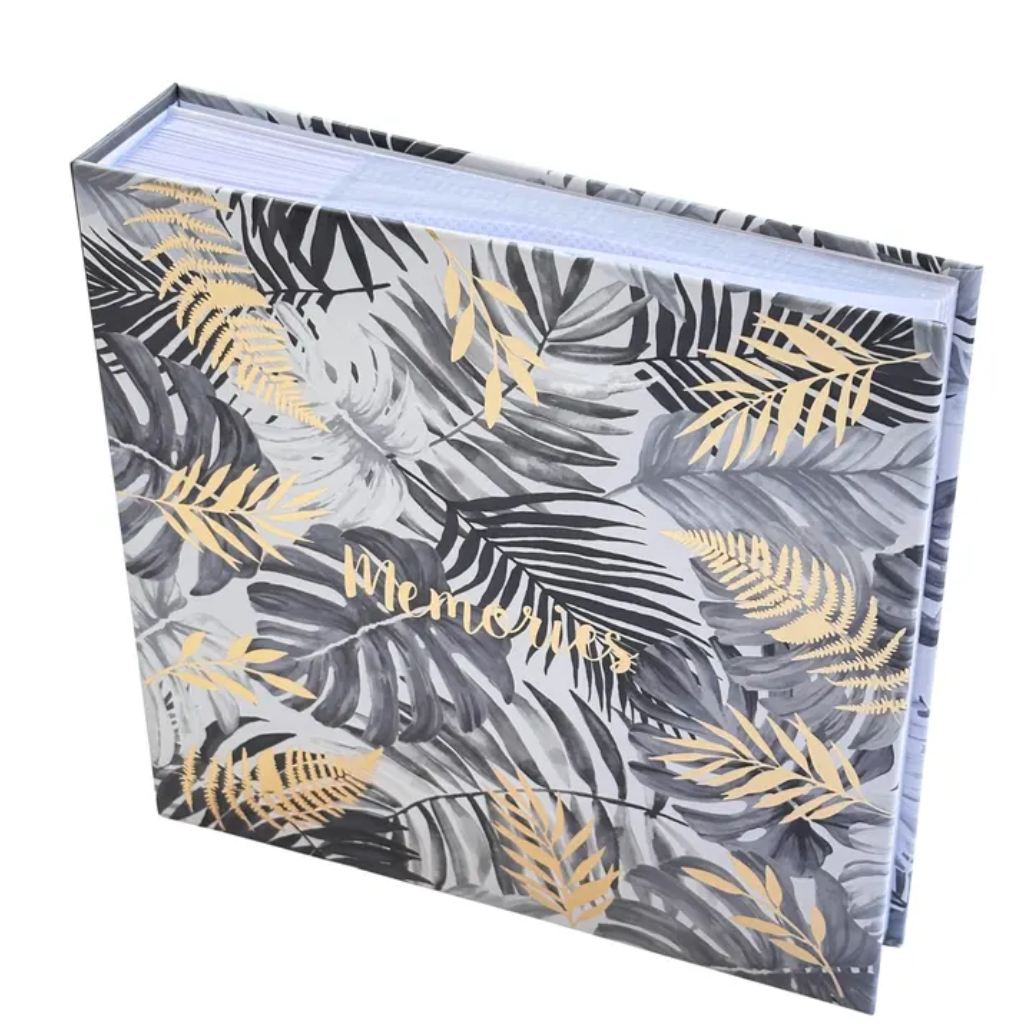 Memory book with leaf pattern and 'Memories' text on a white background