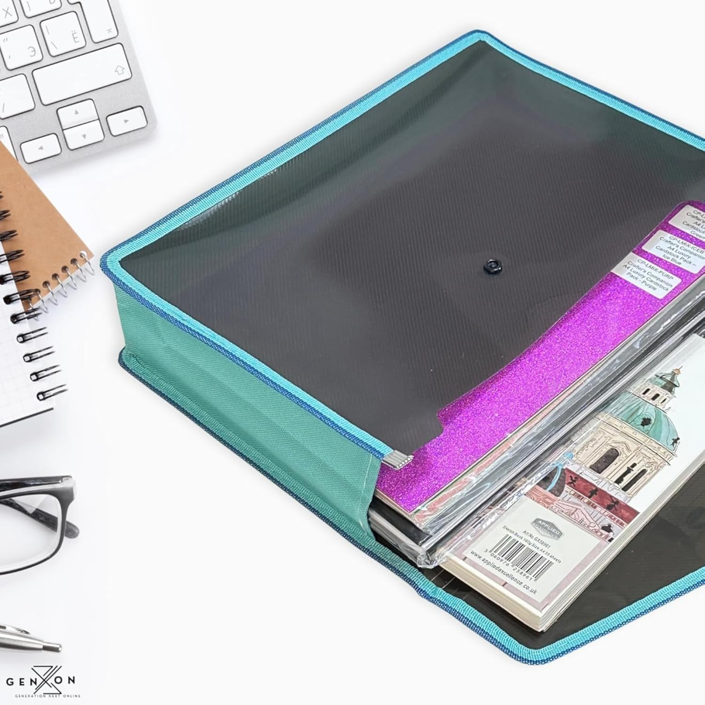 A4 Button Wallet File Folder | Plastic Poly Envelope with Stud Closure & Business Card Pocket | Pink, Teal Blue, Purple, Red