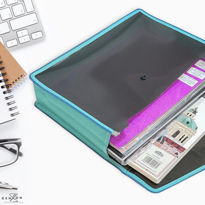 A4 Button Wallet File Folder | Plastic Poly Envelope with Stud Closure & Business Card Pocket | Pink, Teal Blue, Purple, Red