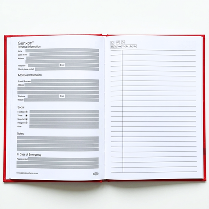 A4 Hardback Notebook 160 Pages 100gsm Lined Ruled with Margin Red Black Blue