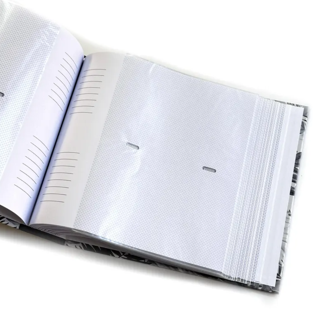Tropical Leaf Hardback Photo Album – 200 Slip-In Photos | Gold Foil Memories | White & Grey | 22x22cm