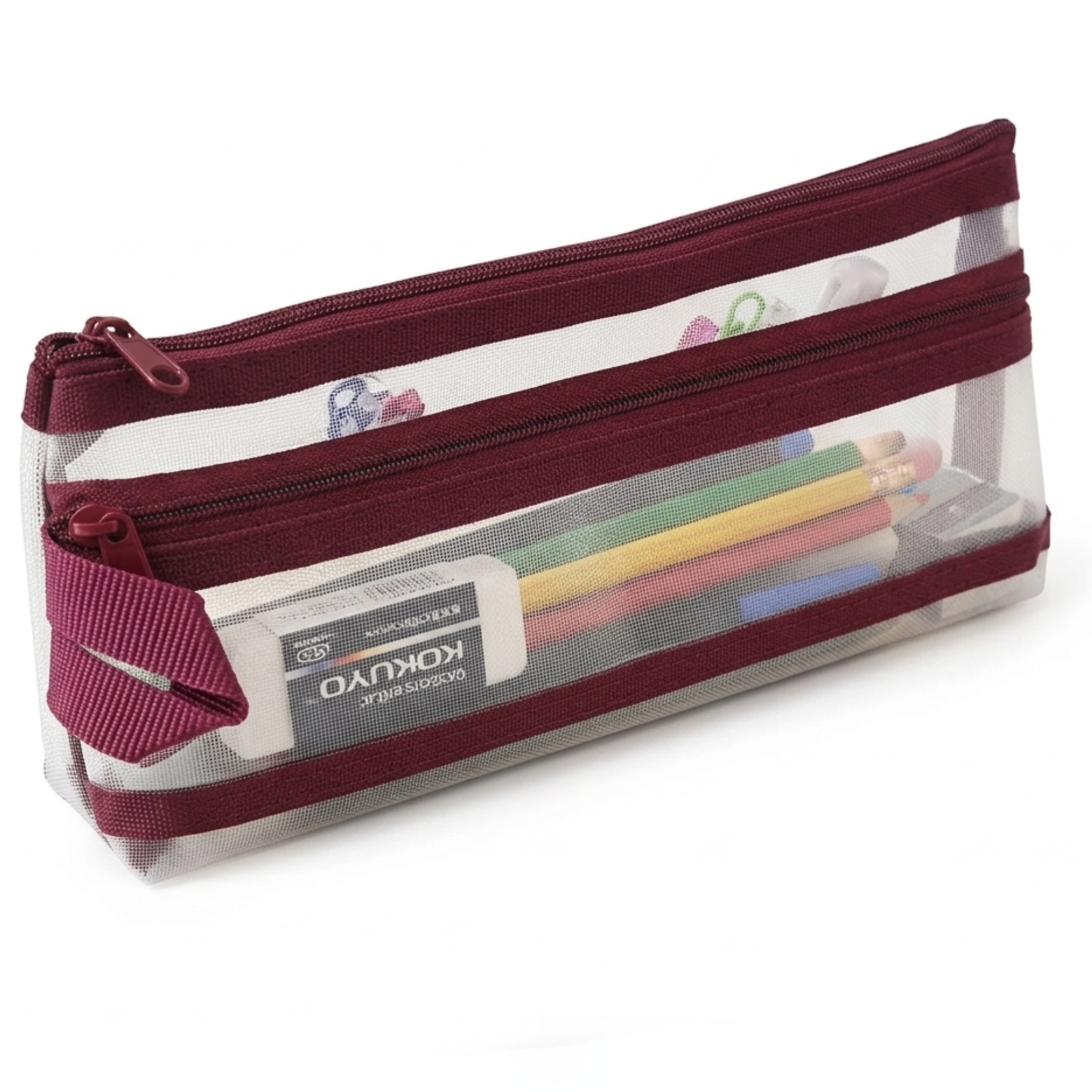 GenXon Mesh Pencil Case Pack of 3 | 2 Pockets | Zip Closure