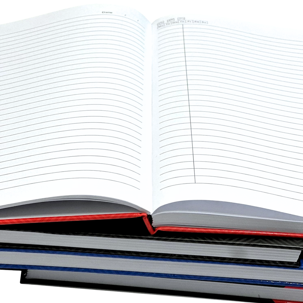 A4 Hardback Notebook 160 Pages 100gsm Lined Ruled with Margin Red Black Blue