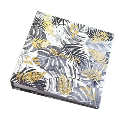 Tropical Leaf Hardback Photo Album – 200 Slip-In Photos | Gold Foil Memories | White & Grey | 22x22cm