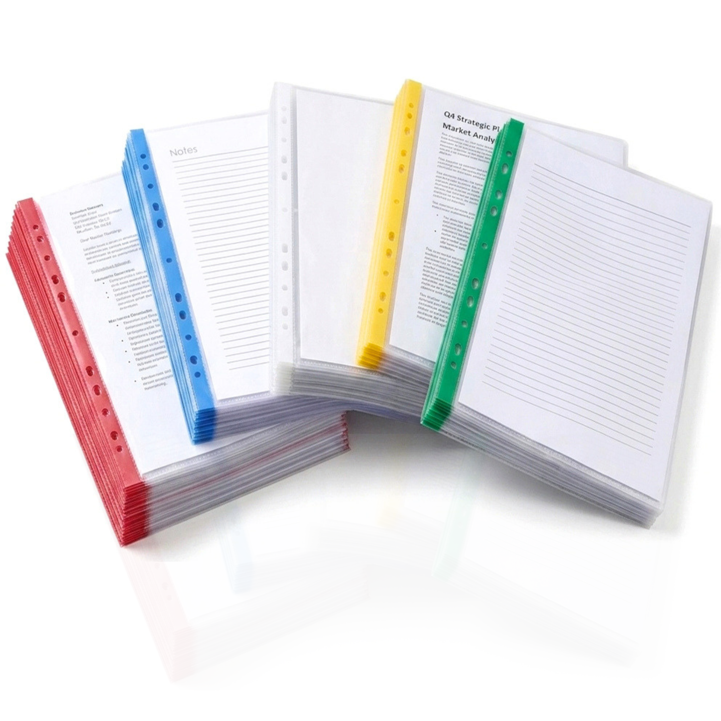 A4 Punch Pockets Pack of 50 – Crystal Clear Filing Wallets with Coloured Spine