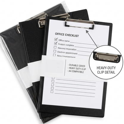 A4 Fold-Over Clipboard | Black | Low-Profile Metal Clip & Inner Pocket