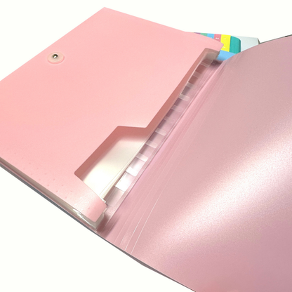 Expanding File Folder A4 – 12 Pocket Document Organiser with Index Labels | Pastel Pink, Blue & Green
