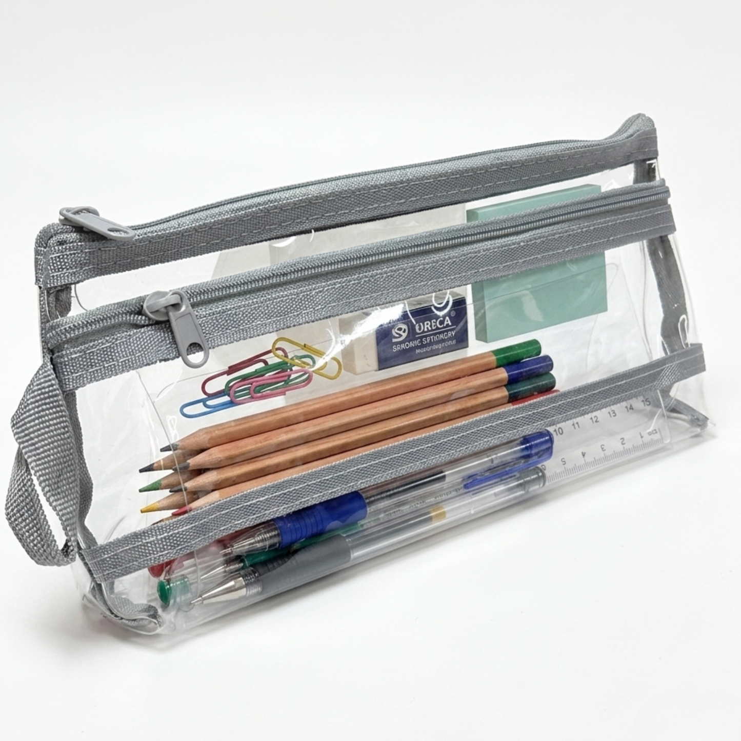 GenXon Clear Transparent Pencil Case Pack of 3 | 2 Compartments | Zip Pouch