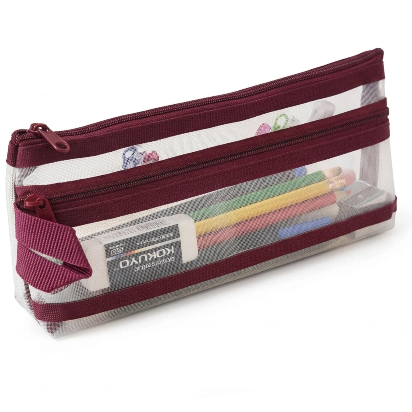 GenXon Mesh Pencil Case Pack of 3 | 2 Pockets | Zip Closure