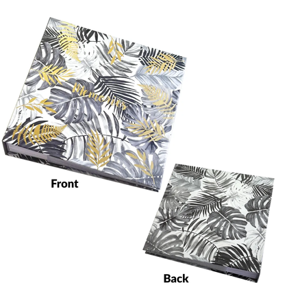 Tropical Leaf Hardback Photo Album – 200 Slip-In Photos | Gold Foil Memories | White & Grey | 22x22cm
