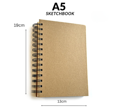 Genxon A5 Spiral Hardback Kraft Sketchbook – 60 Sheets 160gsm cartridge paper, compact size for travel sketching and art journaling