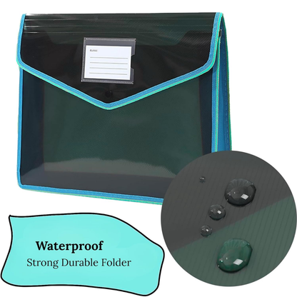 A4 Button Wallet File Folder | Plastic Poly Envelope with Stud Closure & Business Card Pocket | Pink, Teal Blue, Purple, Red