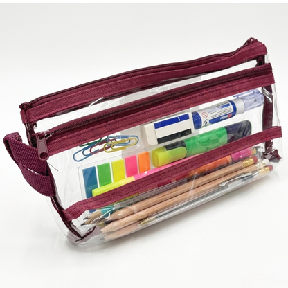 GenXon Clear Transparent Pencil Case Pack of 3 | 2 Compartments | Zip Pouch