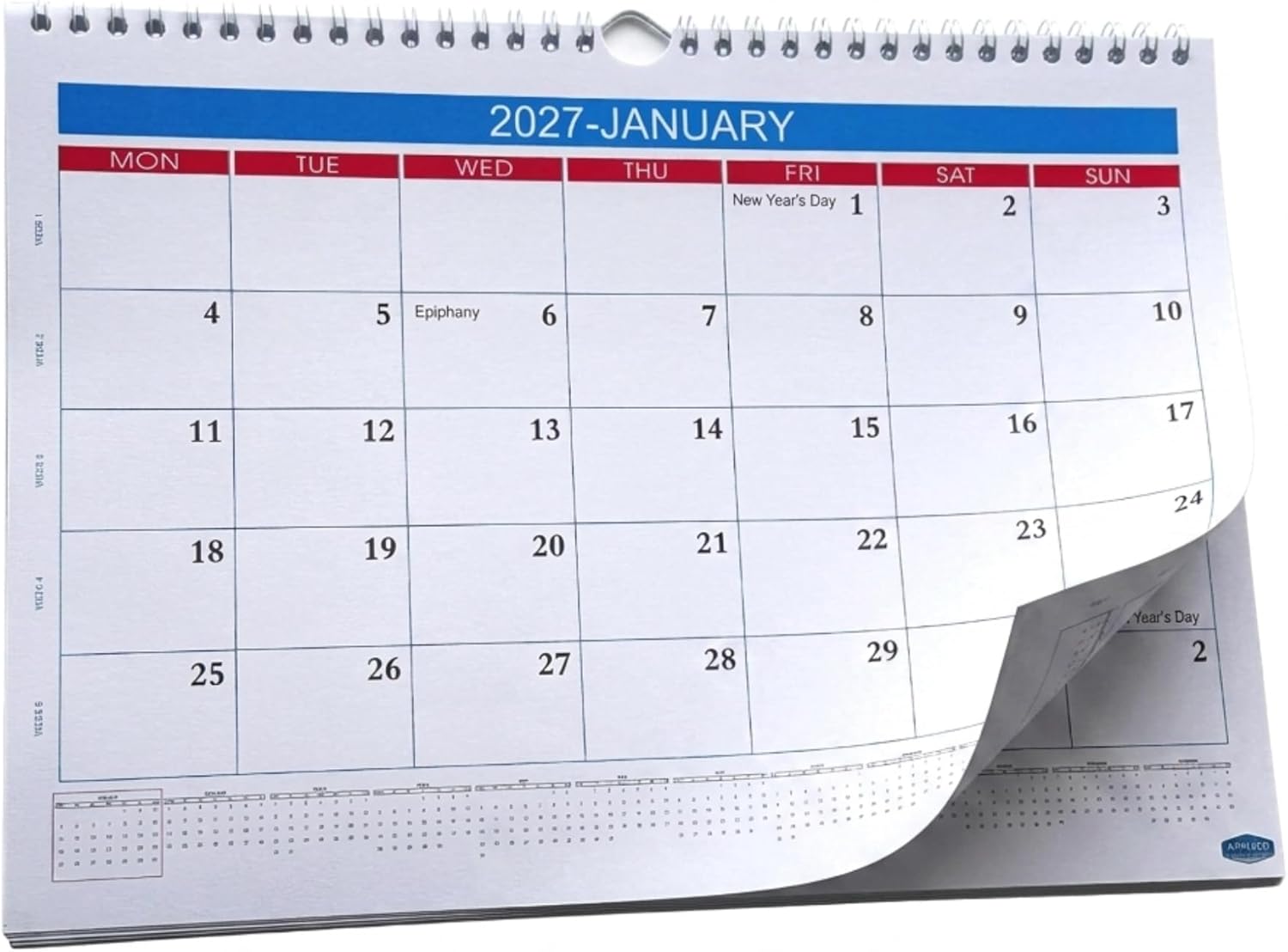 2027 Wall Calendar – Large Print A4 Spiral Bound | UK Bank Holidays Marked