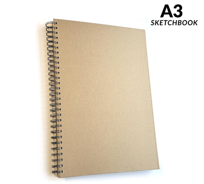 Genxon A3 Spiral Hardback Kraft Sketchbook – 60 Sheets 160gsm cartridge paper, large format for life drawing and detailed illustrations