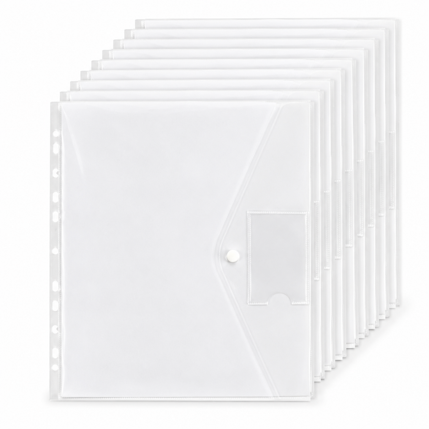 A4 Punched Button Wallets | Pack of 12 Clear Document Wallets with Card Pocket