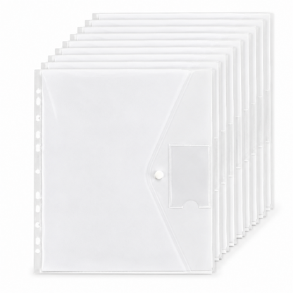 A4 Punched Button Wallets | Pack of 12 Clear Document Wallets with Card Pocket