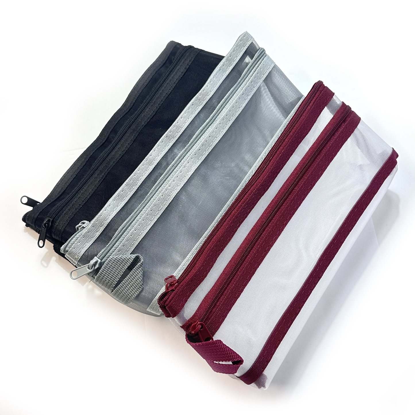 GenXon Mesh Pencil Case Pack of 3 | 2 Pockets | Zip Closure