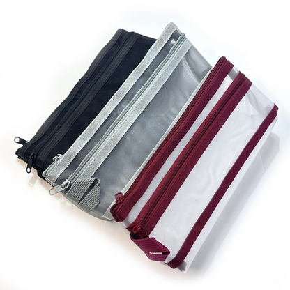 GenXon Mesh Pencil Case Pack of 3 | 2 Pockets | Zip Closure