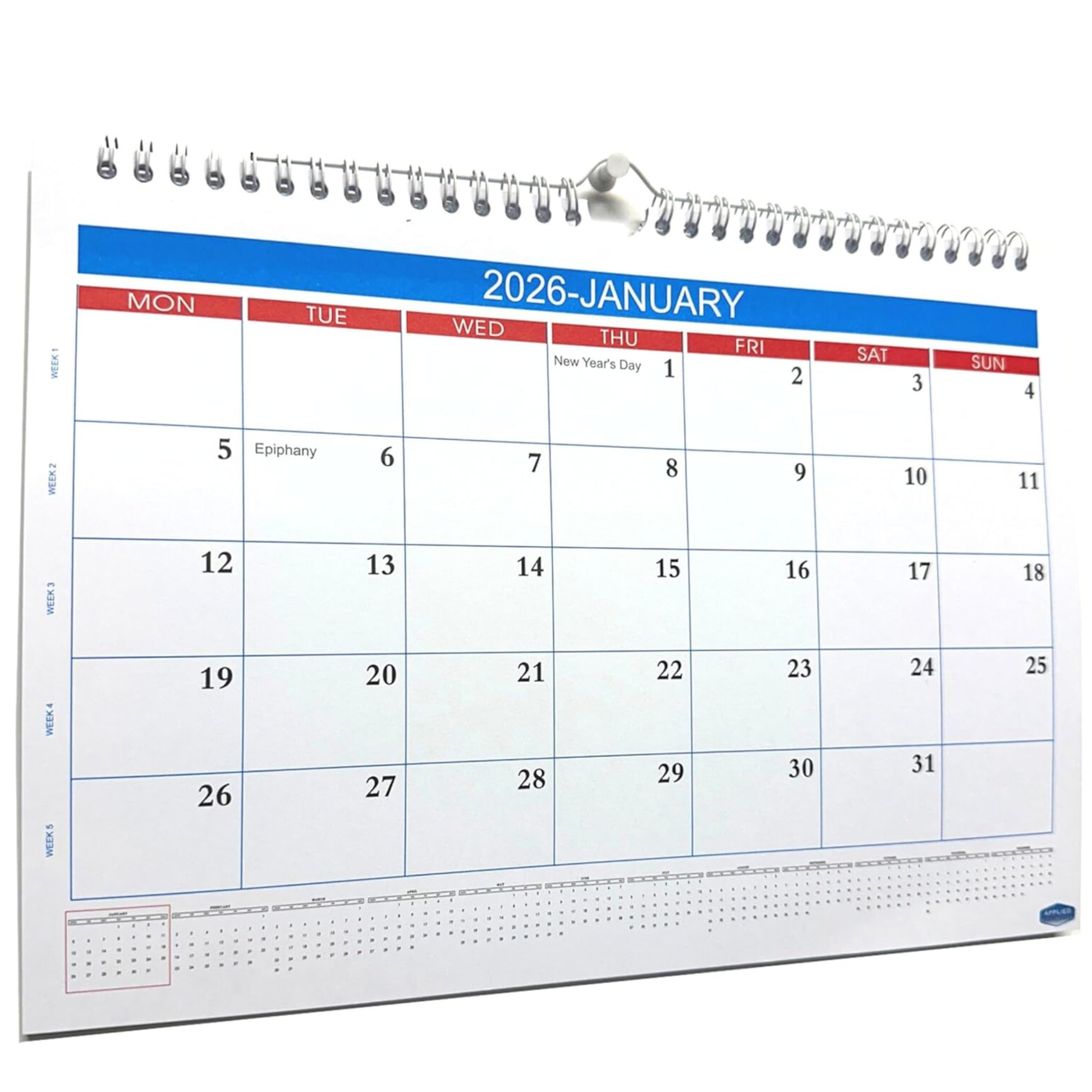 Wall calendar showing January 2026 with a white background