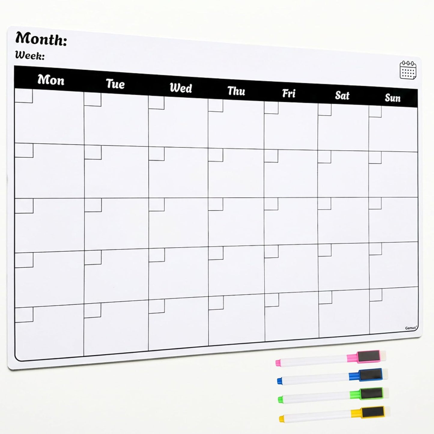Magnetic Weekly Planner Fridge Board | A3 Landscape | Dry-Wipe Whiteboard | 4 Markers Included