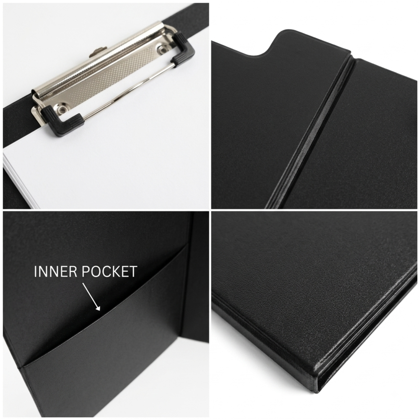 A4 Fold-Over Clipboard | Black | Low-Profile Metal Clip & Inner Pocket