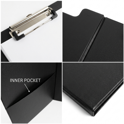 A4 Fold-Over Clipboard | Black | Low-Profile Metal Clip & Inner Pocket