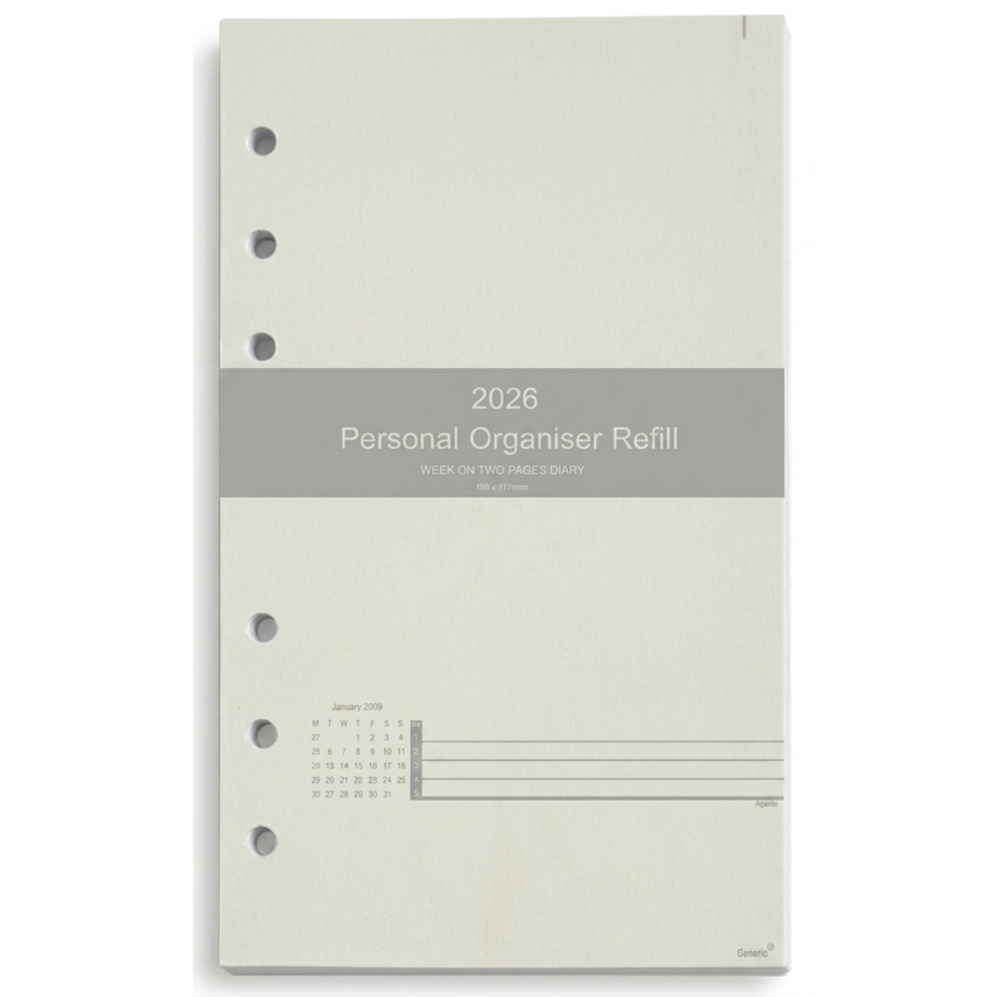 GenXon 2026 Personal Diary Refill | Week on Two Pages | Filofax Compatible | 95x171mm