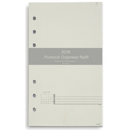 GenXon 2026 Personal Diary Refill | Week on Two Pages | Filofax Compatible | 95x171mm