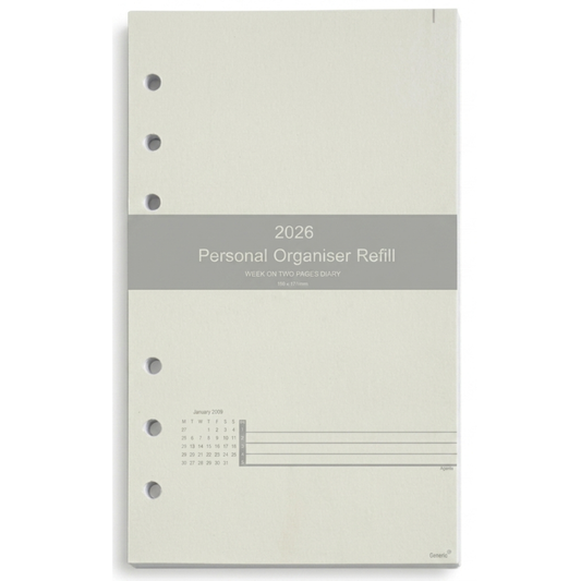 GenXon 2026 Personal Diary Refill | Week on Two Pages | Filofax Compatible | 95x171mm