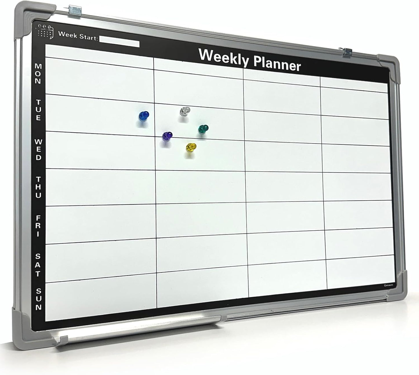 Magnetic Weekly Planner Whiteboard | 60x40cm Aluminium Frame | Dry-Wipe Wall Board | 5 Colour Markers