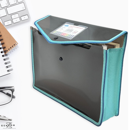 A4 Button Wallet File Folder | Plastic Poly Envelope with Stud Closure & Business Card Pocket | Pink, Teal Blue, Purple, Red