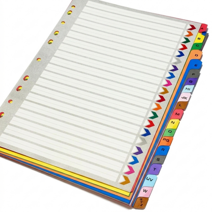 A4 A-Z Alphabetical File Dividers | 20 Part Colour-Coded Index Tabs | Ring Binder Organiser