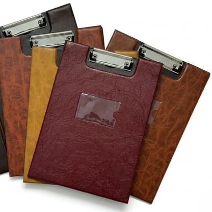 A4 Clipboard Folder | Leatherette Fold-Over Document Holder | Metal Clip & Inner Pocket | 4 Colours