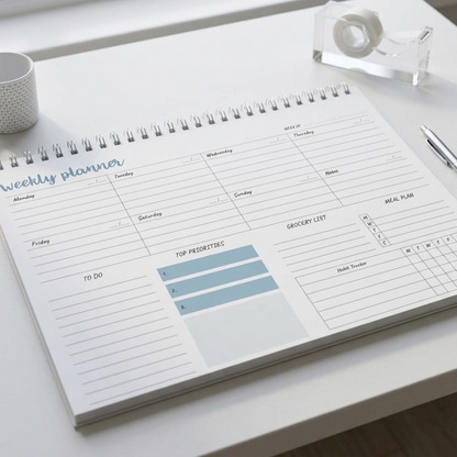 Weekly Desk Planner | Dual-Colour Pink & Blue | 52 Tear-Off Sheets