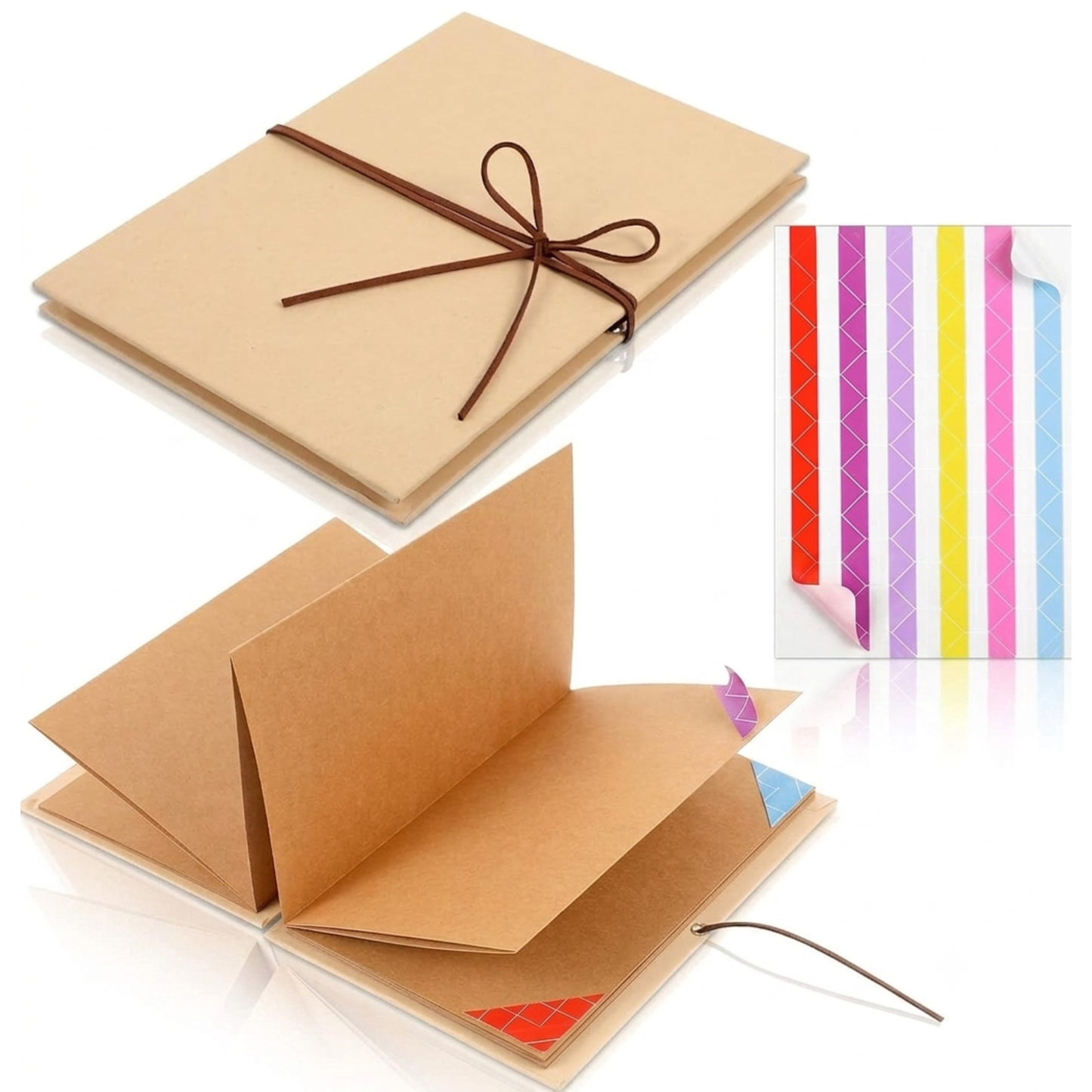 Kraft Scrapbook Album with Leather Cord Tie | Accordion Pages | 3 Sizes