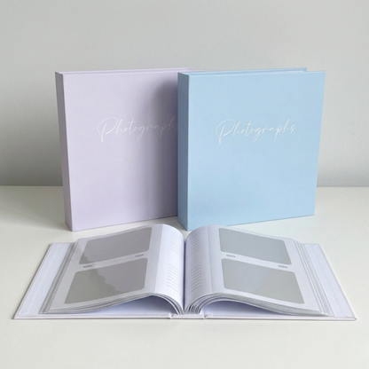 Pastel Hardback Photo Album – 200 Slip-In Photos | Blue & Lilac | 22x22cm