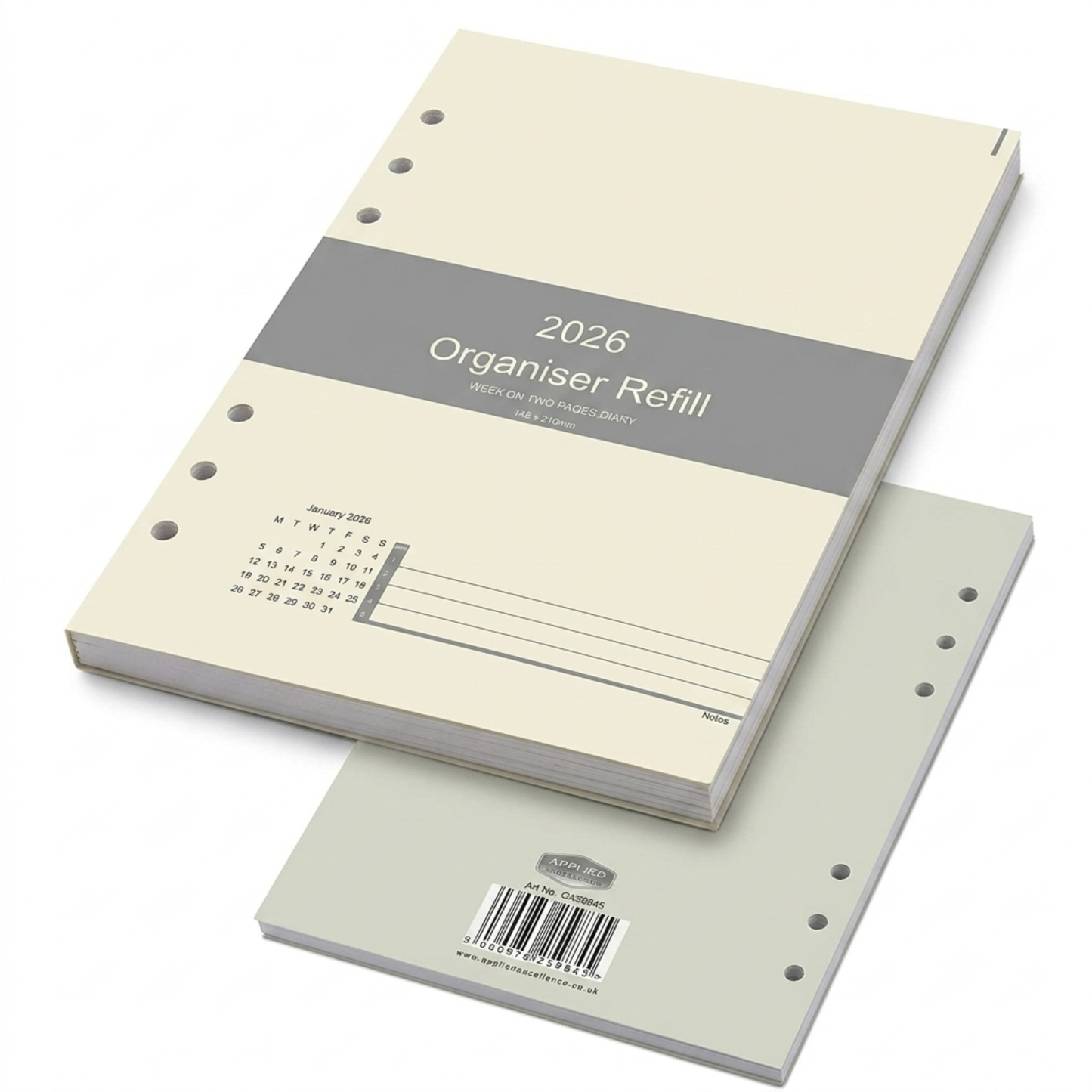 GenXon 2026 A5 Diary Refill | Week on Two Pages | Filofax Compatible | 148x210mm