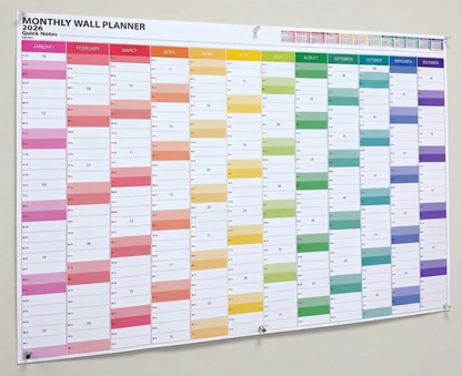 Colourful monthly wall planner for 2026 on a white background