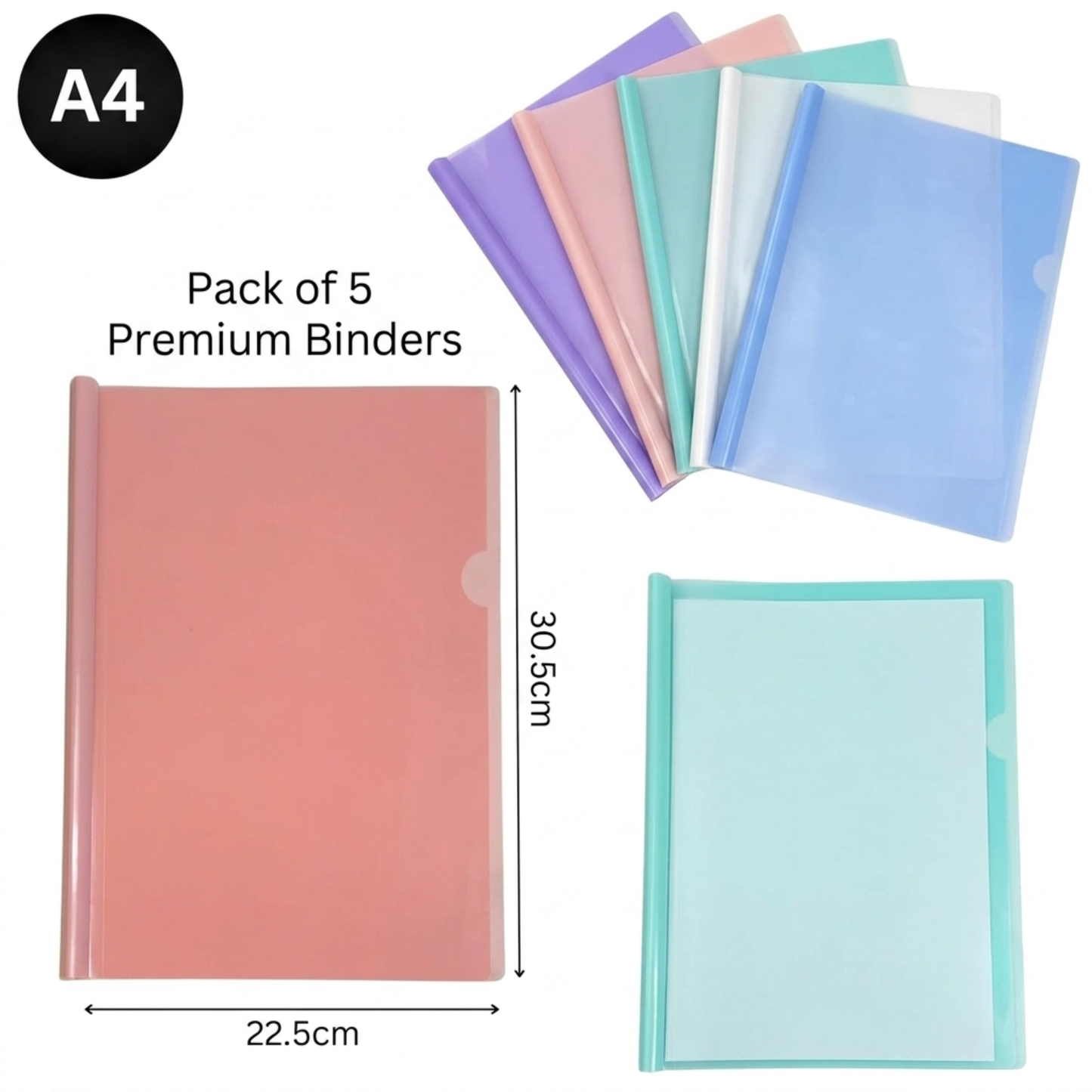 Pack of 5 A4 Report Cover Display Folders – Pastel Colours