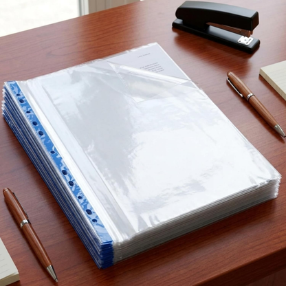 A4 Punch Pockets Pack of 50 – Crystal Clear Filing Wallets with Coloured Spine