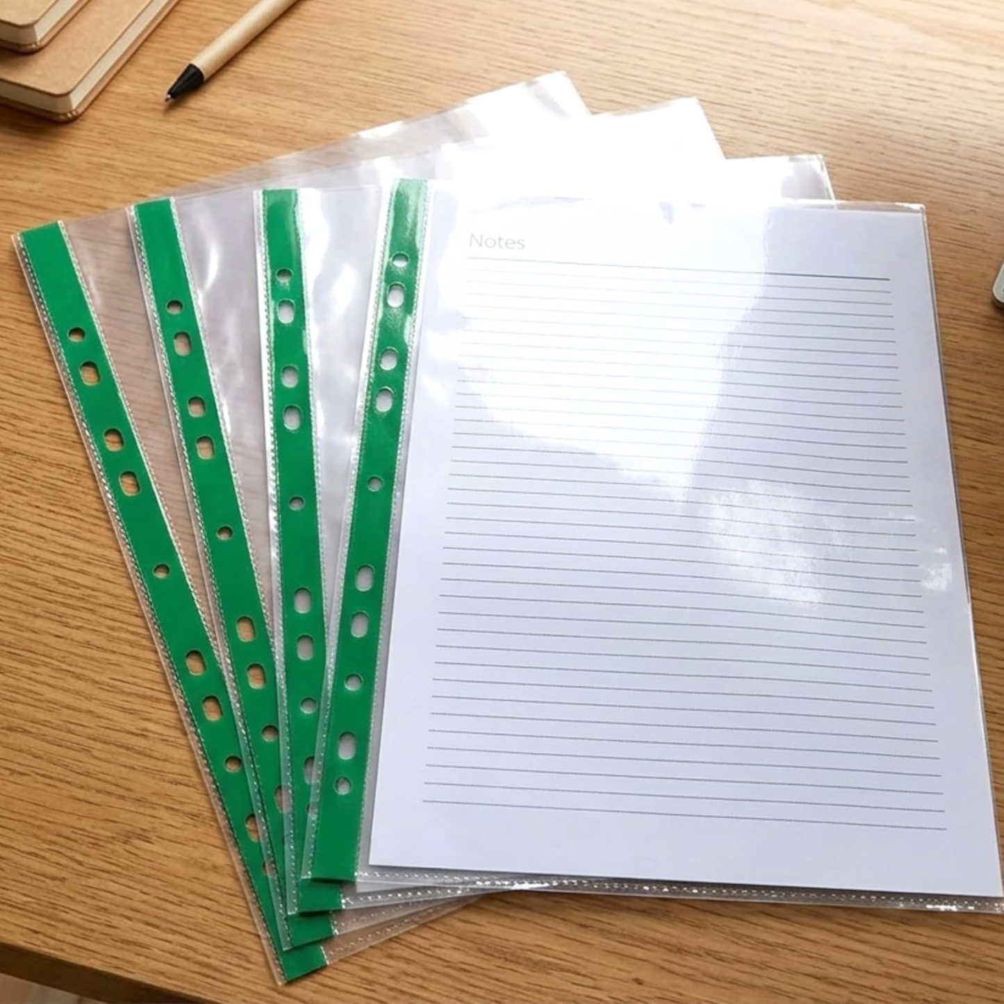 A4 Punch Pockets Pack of 50 – Crystal Clear Filing Wallets with Coloured Spine