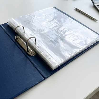 A4 Punch Pockets Pack of 50 – Crystal Clear Filing Wallets with Coloured Spine