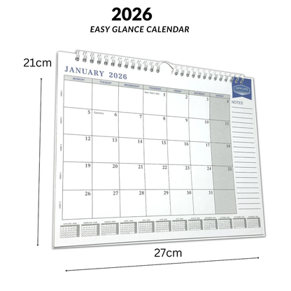 2026 Easy Glance Calendar | Month to View | Notes | Wall & Desktop Planner