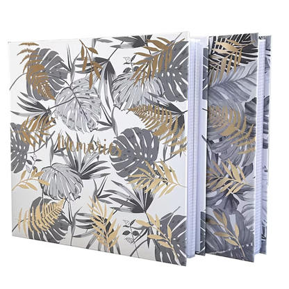 Tropical Leaf Hardback Photo Album – 200 Slip-In Photos | Gold Foil Memories | White & Grey | 22x22cm